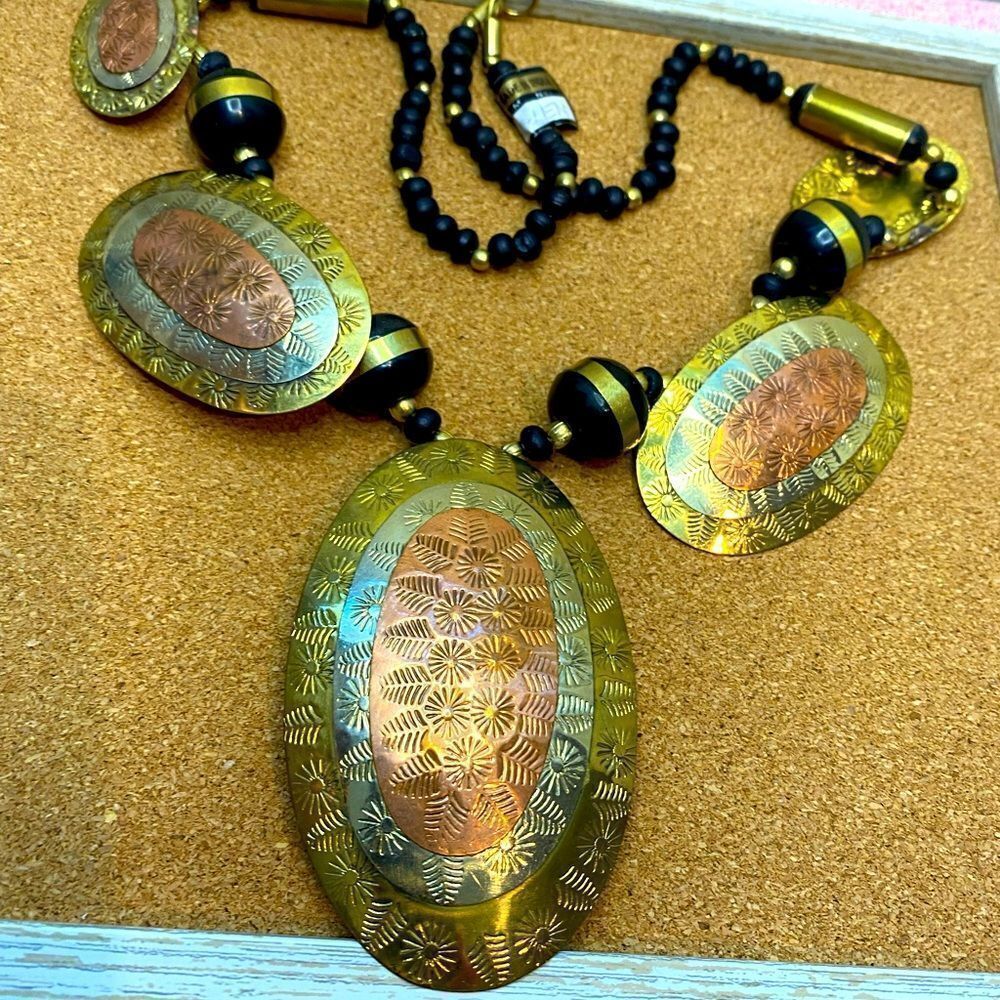 New large Tribal brass copper beaded necklace